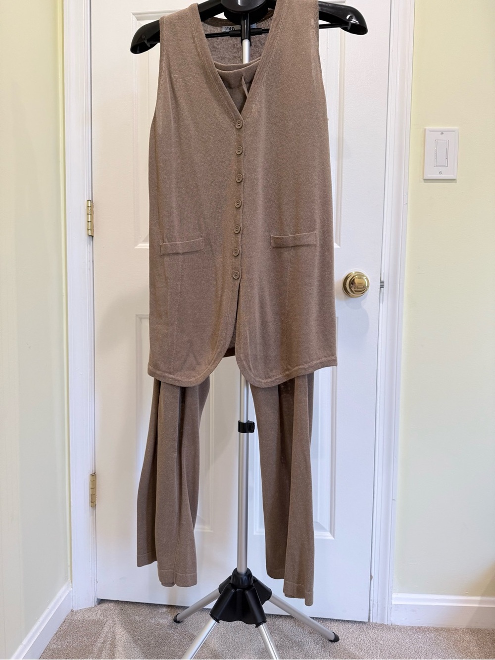 Zara Brown Knit Vest & Wide-Leg Pants Set✨
